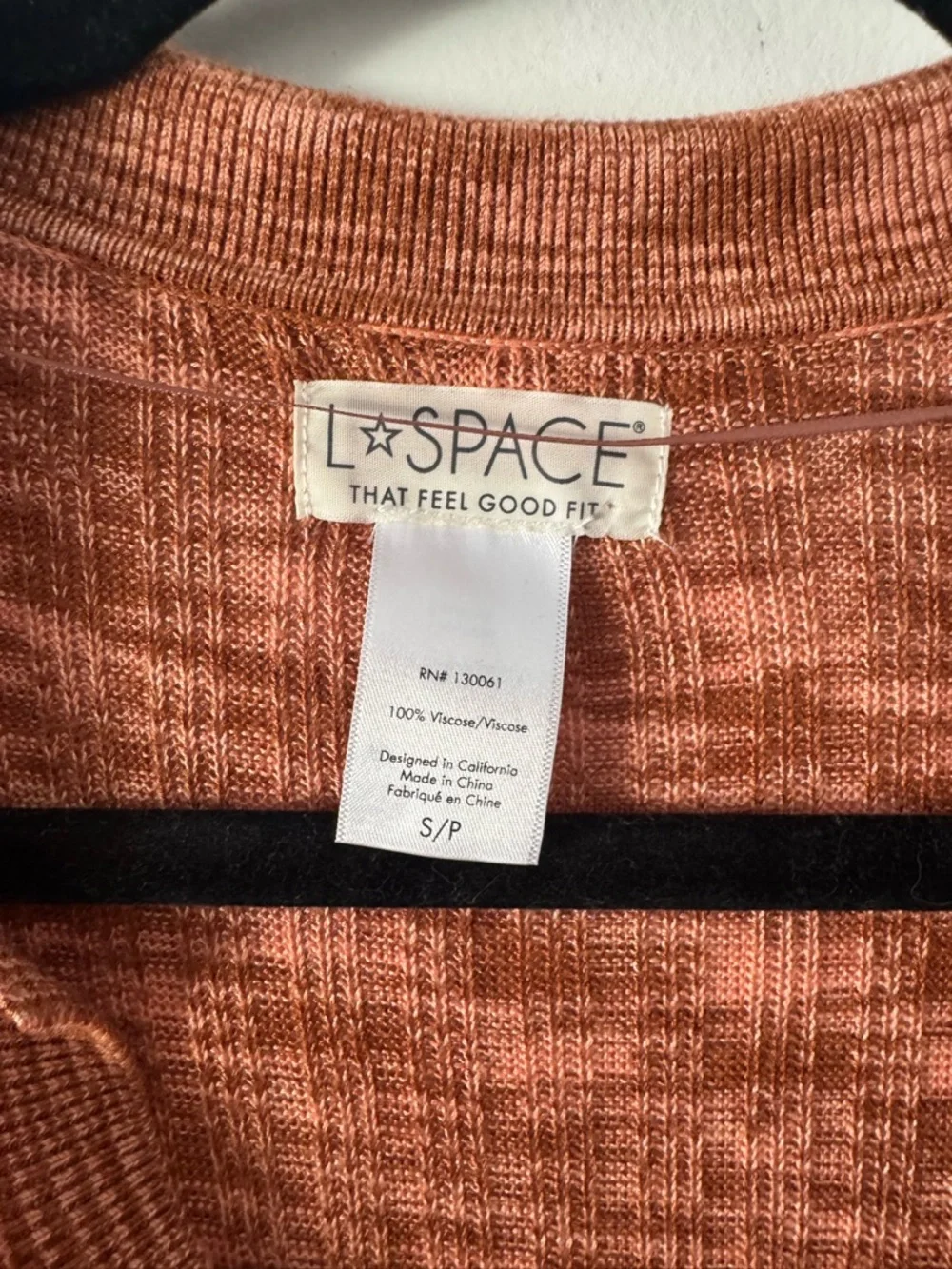 l*space Aria Rust Collared V-Neck Long Sleeve Knit Cover-up Dress Small